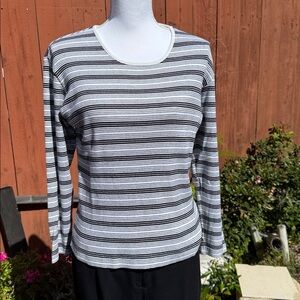 Talbots Black and White Striped Top